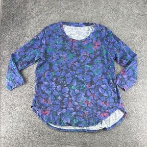 Escape Habitat Clothes 3/4 Long Sleeve Shirt Blouse Blue Purple Floral Womens S